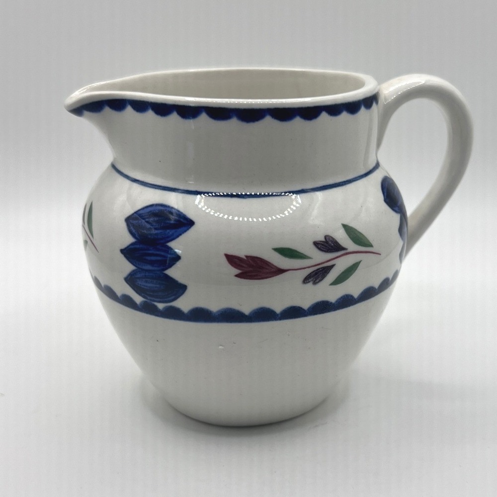 Adams Lancaster Pitcher Small White Blue Floral English Ironstone Excellent